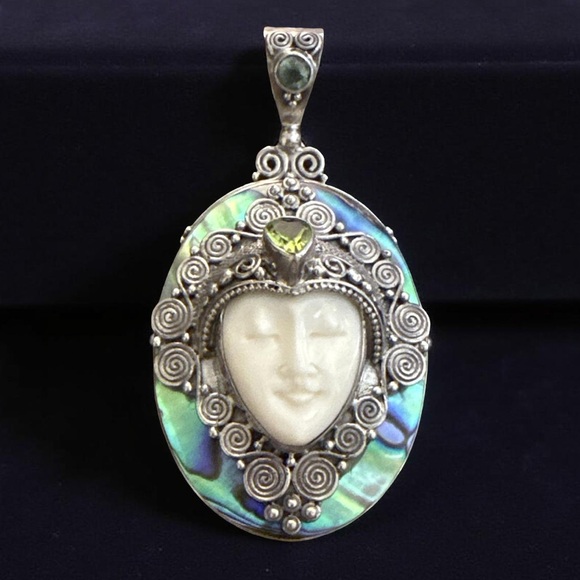 Silver and Abalone Face Pendant